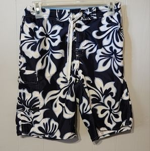 Blue White Hawaiian‎ Print Large Swim Trunks Board Shorts  Kanu